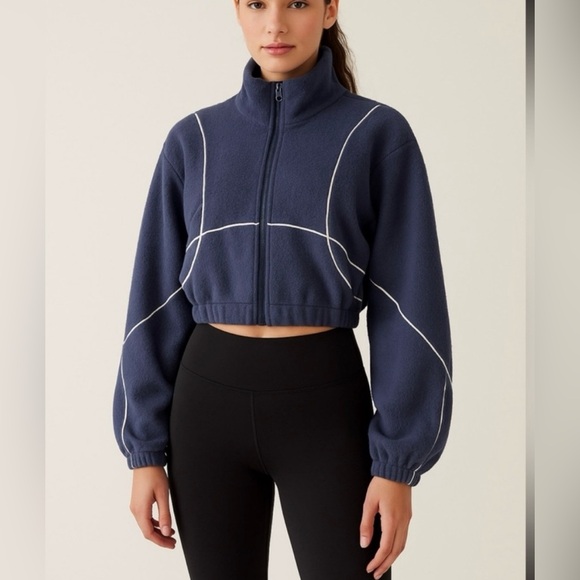 ALO Yoga Jackets & Blazers - NWT ALO Yoga Polar Fleece Game Time Full-Zip Jacket Size XS Cropped Blue/White